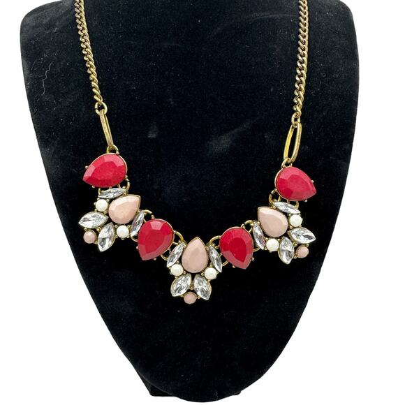 Boutique Jewelry - Vintage Gold Tone Rhinestone Purple Pink Teardrop Resin Costume Necklace